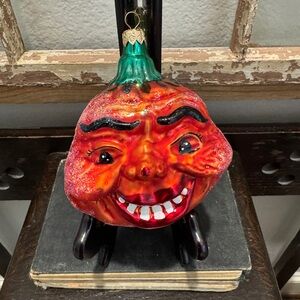 Vintage Christopher Radko Pumpkin Eater hand painted glass Halloween Ornament